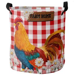 Laundry Bags Red Plaid Daisy Rooster Farm Dirty Basket Foldable Waterproof Home Organiser Clothing Children Toy Storage