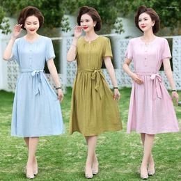 Party Dresses Mother Summer Soft O-neck 40-Year-Old 50-Year-Old Middle-Aged Elderly Womens Clothing Women Long Belted Dress