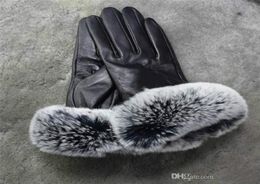 Premium brand winter leather gloves and fleece touch screen rex rabbit fur mouth cycling coldproof thermal sheepskin sub finger g9659031
