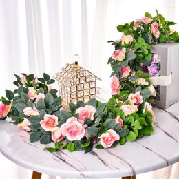 Decorative Flowers 2.2m Simulated Rose Cane Vine 16 Head Pink Purple Wedding Room Decor Happy Birthday Party Supplies Hanging Pendant