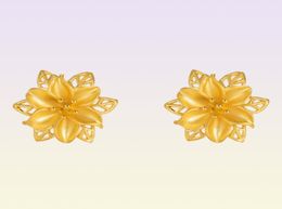 Stud 24K Gold Colour Stud Earrings for Women Fine Jewellery Vintage Hollow Flower Earring for Wedding Gift Gold Colour Jewellery sh8840253