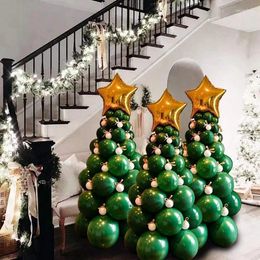 Party Decoration Green Christmas Tree Forest Tie Balloons Gold Foil Star For Home Garden Year