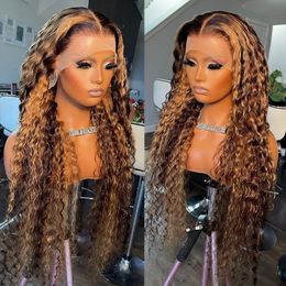 Deep Wave Highlight 13x6 Lace Front Human Hair Wig Brazilian Wave 4-27 Coloured 13x4 Lace Front Wigs For Women Pre Plecked 40inch