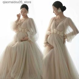 Maternity Dresses 2023 Womens Champagne Skirt Pregnant Womens Photography Props Mesh Skirt Pregnant Womens Photography Clothing Q240413