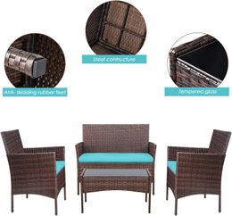 4 Pieces Patio Rattan Chair Wicker, Outdoor Indoor Use Backyard Porch Garden Poolside Balcony Furniture Sets