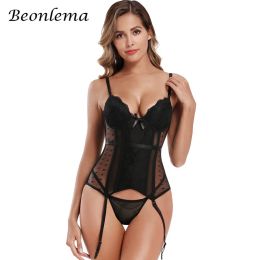 Bras Beonlema Women Plus Size Sexy Lingerie Red Corset Bustiers Erotic Lace Underwear Mesh Bodice Tops Blue Black Corsage S6xl