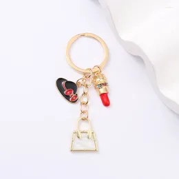 Keychains Pretty Bag Lipstick Hat Pearl Necklace Lovely Accessories Key Rings For Women Girls Friendship Gift Handmade Jewellery