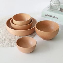 Bowls Japanese Style Wooden Bowl Natural Wood Tableware For Fruit Salad Noodle Rice Soup Kitchen Utensil Dishes