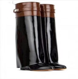 Long boots 100 cowhide High heel boots luxury woman High shoes Designer Ladies shoes zipper Leather Fashion Bare boots Large size7804562