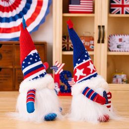 Decorative Figurines Creative Independence Day Patriotic Knitted Hat Heart Dwarf Ornament Party Favour Faceless Doll Toy Gnome