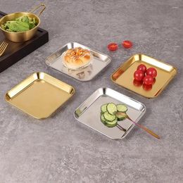 Plates 304 Stainless Steel Square Plate Barbecue Pot Vegetable Dishes Fruit Tableware Gold Silver Flat Bottom