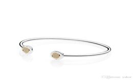 14K Yellow Gold CZ Diamond Disc Open Bangle Bracelet Set Original Box set For P 925 Sterling Silver Cuff Bracelets for Women7543840