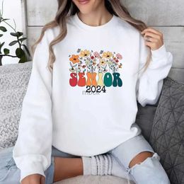 Mens Hoodies Senior 2024 Sweatshirt Wildflower T-shirt Floral Grad Class of 2024 Graduation Gift Hoodie Loose Sports Long Sleeve Pullover 240412