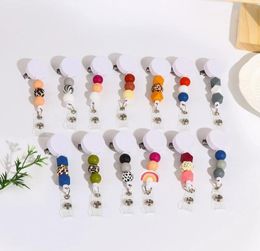 Keychains 60CM Rope Telescopic Bohemian Silicone Rainbow Nurse Badge Scroll Teacher BEADED ID Badge Gift Easy pull buckle3785542