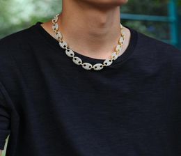 13mm Coffee Bean Link Rhinestone Necklace Hip hop Fashion Punk Choker Chain Bling Bling Charms Jewellery Men Jewelry4735831