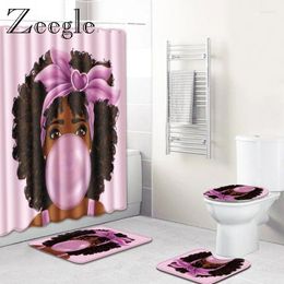 Bath Mats Zeegle Non-slip Absorbent Mat 4pcs With Shower Curtain Bathroom Carpet Floor Rug Foot Pads Toilet Seat Cover