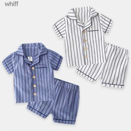 Pyjamas Summer 2 3 4 6 8 10 Years Short Sleeve Sleepwear Shirt+Shorts 2 Pieces Tracksuit For Kids Baby Boys Striped Pyjamas Set 210701 C240413