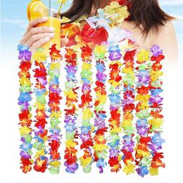 Party Decoration 10pcs Lei Hawaiian Decor Artificial Flower Wreath Garland Necklace Hawaii Beach Wedding Birthday Supplies