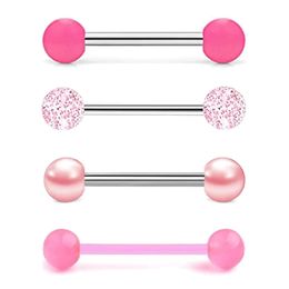 1PCS4PCS Stainless Steel 14G Tongue Rings Barbell Pink Jewellery for Women Piercing Body 240409
