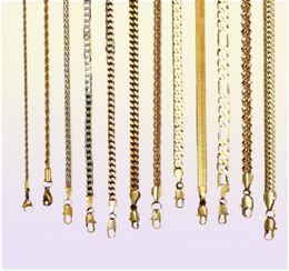 Gold Chain For Men Women Wheat Figaro Rope Cuban Link Chain Gold Filled Stainless Steel Necklaces Male Jewellery Gift Whole4200776