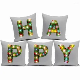 Pillow LED Lighting Decorative Covers Christmas Pine Trees Floral A-Z Alphabet Print White Pillows Case Sofa Couch Decor Home