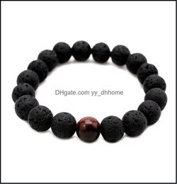 Beaded Strands Bracelets Jewellery Fashion Men Lava Beads Black Volcanic Rock Tiger Eyes Energy Stone Handmade Buddha Prayer Beaded 1929472