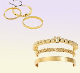 Bangle 3PcsSets Roman Royal Charm Men Bracelets Sets Stainless Steel Open Cuff Bangles Couple Handmade Braiding Bracelet Jewellery 3626038