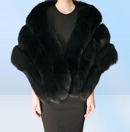 2018 New Black White Fur Bride Shawl Cape Coat Women Cloak Faux Fur Big Poncho Casacos Femininos8350094