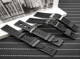 Top quality Silicone Rubber thick Watch band 22mm 24mm Black Watch Strap For navitimeravengerBreitling2690791
