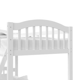 Children's Bed Long Horn Solid Hardwood Twin Bunk Bed White for Kids With Ladder and Safety Rail Furniture