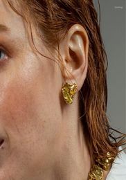 Stud Earrings Gold Plated Nugget For Women Lava Wrinkled Asymmetric Irregular Creative Jewellery Vintage1404260