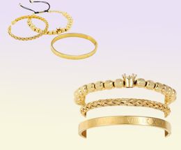 Bangle 3PcsSets Roman Royal Charm Men Bracelets Sets Stainless Steel Open Cuff Bangles Couple Handmade Braiding Bracelet Jewelry 9908421