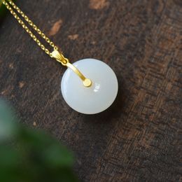 Classic Design Natural Hetian White Jade Round Brand Gourd Pendant Necklace Chinese Style Retro Charm Ladies Jewellery