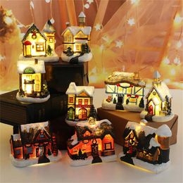 Decorative Figurines Christmas Resin Small House Decoration With Warm Lighting Micro Landscape Building Table Year Decorations