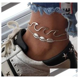 Anklets Shell Wave Foot Chain Mtilayer Sier Shells Anklet Bracelet Beach Jewelry For Drop Delivery Dhawb