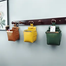 Storage Bags Luxurious Leather Hanging Organizer Mini Practical Wall-mounted Bag Key Mobile Phone Cosmetics Basket For Home