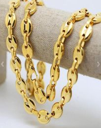 9mm 1828 inch Gold plated pure stainless steel Fashion charming coffee bean Necklace Link chain for women mens gifts 9054144