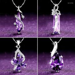 Pendant Necklaces Huitan Charming Purple CZ Series Necklace For Women Engagement Wedding Party Lady's Accessories Ly Designed Jewellery Drop