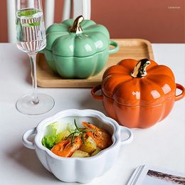Bowls Pumpkin Shape Bowl With Lid Ceramic Soup Salad Cereal Bakeware Oven Baking Pan Kitchen Novelty Party Halloween Decoration