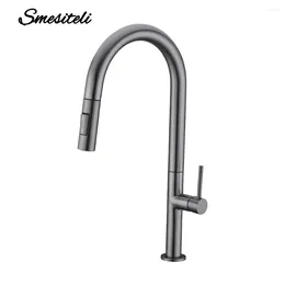 Kitchen Faucets Gunmetal Faucet 360 Degree Rotating Tap Pull Out Spout Mixer Single Handle And Cold Water Sink