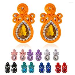 Dangle Earrings Soutache Women's Colourful Weaving Big Stud Earring Fashion Crystals Blue Orange Pink Red Jewellery Female Gift