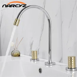 Bathroom Sink Faucets Basin European Chrome With Gold Brass Split Faucet Double Handle Three-piece And Cold V-6256