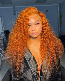 Curly 250% Hd Colored Lace Front Human Hair Wig Orange Ginger 13x6 Lace Frontal 30 Inch Wavy Wigs For Women