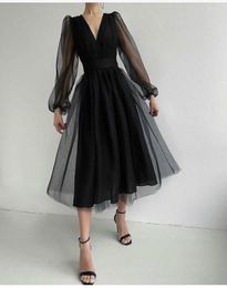 Casual Dresses Black Dress Women's Small 2024 Summer Ruffles V-neck Xl