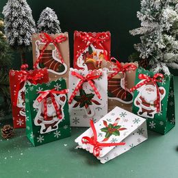 Gift Wrap 10pcs Paper Bags 2024 Year Christmas Decoration Holiday Party Creative Cute Bow Tie Children Candy Cookie Packaging Bag