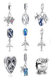 925 Silver Fit P Charm 925 Bracelet Airplane Passport Travel Amulet Dangle Gift Love charms set Pendant DIY Fine Beads Jewelry8435561