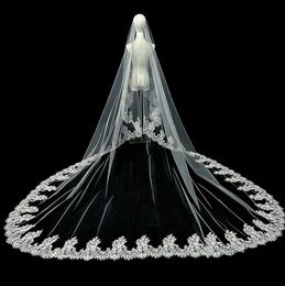 Gorgeous Designer Wedding Veils 3M Long Cathedral Length One Layer Applique Edge Tulle Bridal Veil For Women Hair Accessorie191B V413005