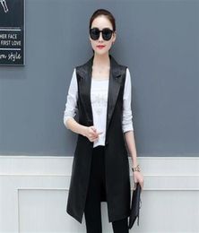 Spring Faux Leather Blazer Vest Womens Long Slim Fit Waistcoat Ps Size 3XL PU Sleeveless Jacket Suit Vest Woman Vintage DV512299i4938684