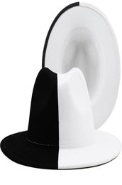 Black White Patchwork Wool Felt Jazz Fedora Hat Women Unisex Wide Brim Panama Party Trilby Cowboy Cap Men Gentleman Wedding Hat 226845220