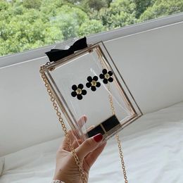 Bag Travel Acrylic Transparent Box 2024 Summer High Quality PVC Women's Designer Handbag Flower Chain Shoulder Messenger